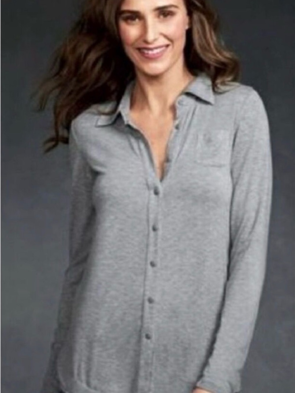Cabi Gray Button-Up Long-Sleeve Top